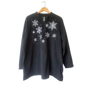 Quacker Factory 1/4 Zip Snowflake Fleece Sweater Size 2X Winter Embellished